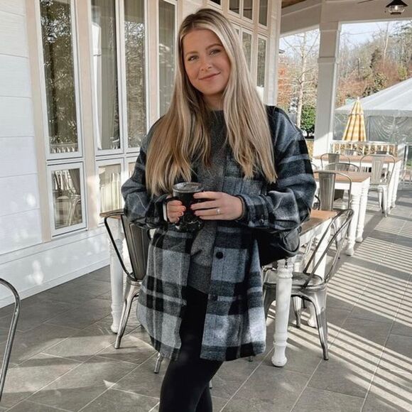 H&M Felted Shacket Shirt Jacket Blue Plaid New - Picture 12 of 12